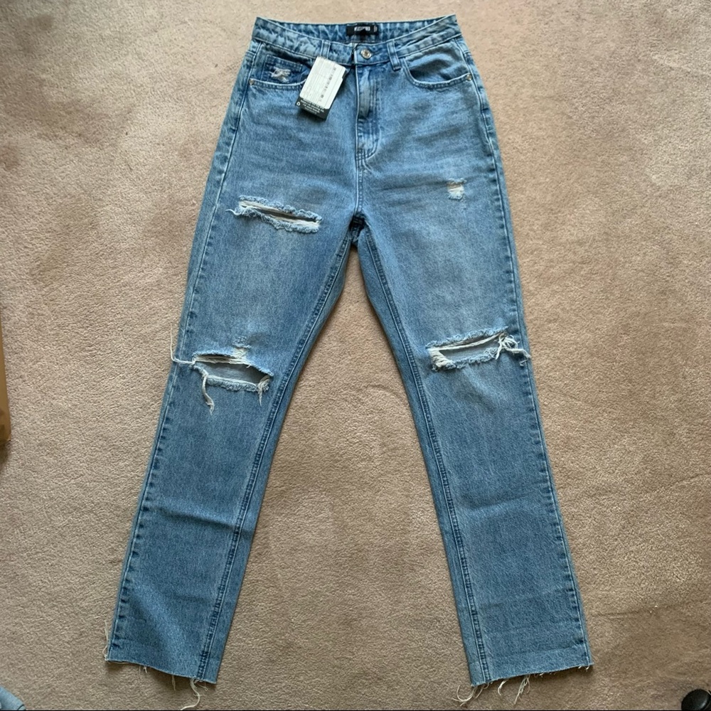 missguided x stassie Light Blue Wrath Highwaisted Slash Straight Leg Jeans us 4